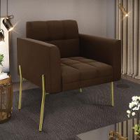 Poltrona Pé De Ferro Dourado Para Sala Elisa Suede D03 - D'rossi Cor Marrom - 6