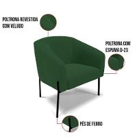 Poltrona Pé De Ferro Preto Sala De Estar Stella Veludo D03 - D'rossi Cor Verde - 3