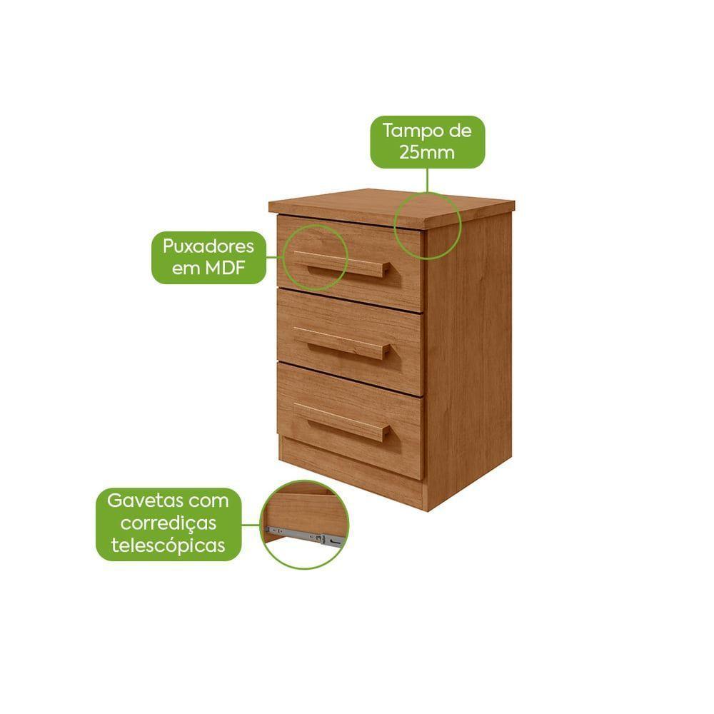 Mesa De Cabeceira 3 Gavetas Baiao - Lopas Amendoa Clean - 6