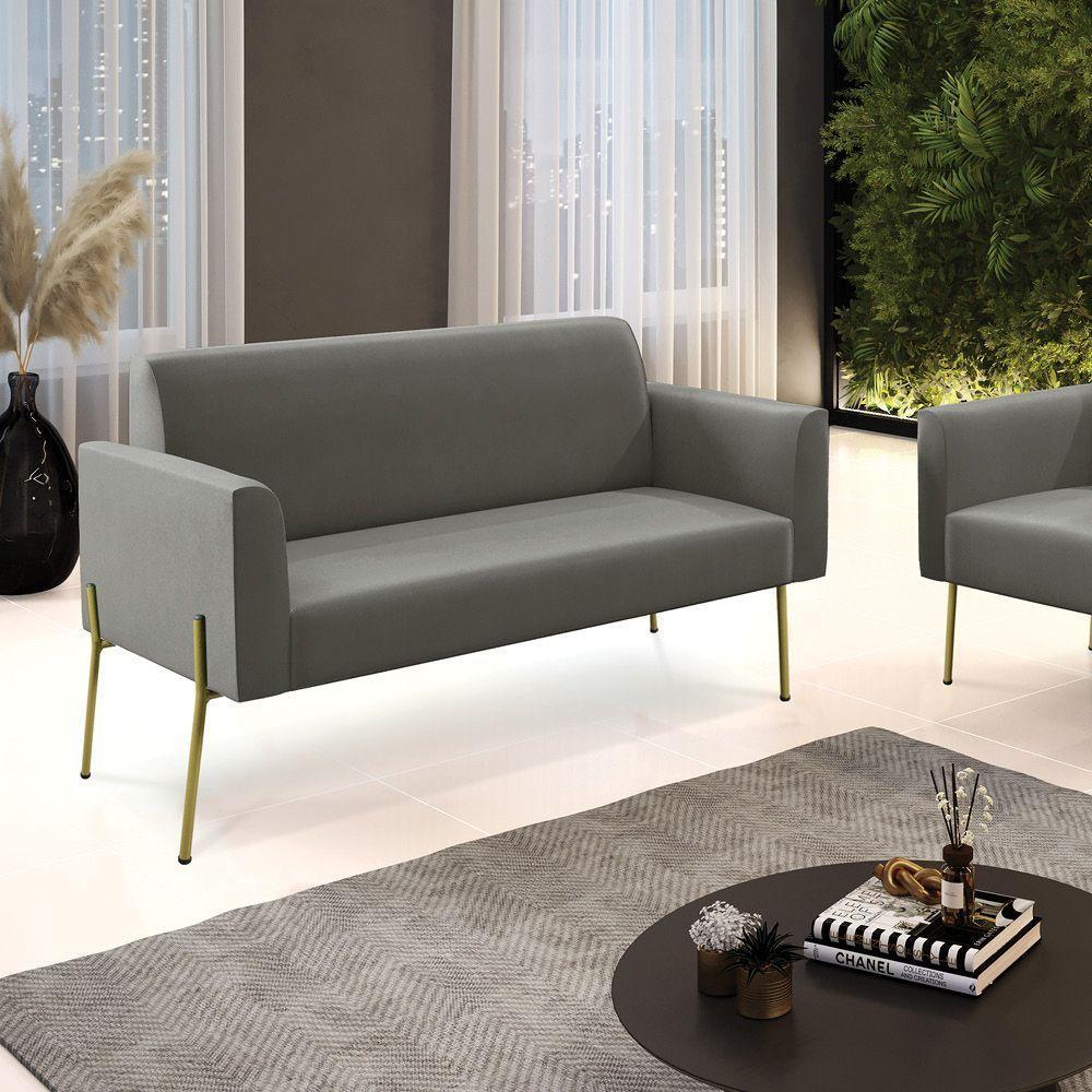 Sofá Namoradeira 2 Lugares Pé De Ferro Dourado Marisa Suede D03 Grafite - 5