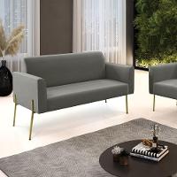 Sofá Namoradeira 2 Lugares Pé De Ferro Dourado Marisa Suede D03 Grafite - 5