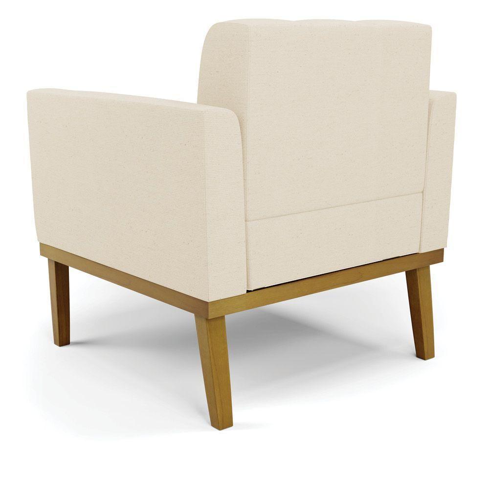 Poltrona Base De Madeira Fixa Castanho Kit 2 Elisa Linho Bege A19 D03 - D'rossi - 3