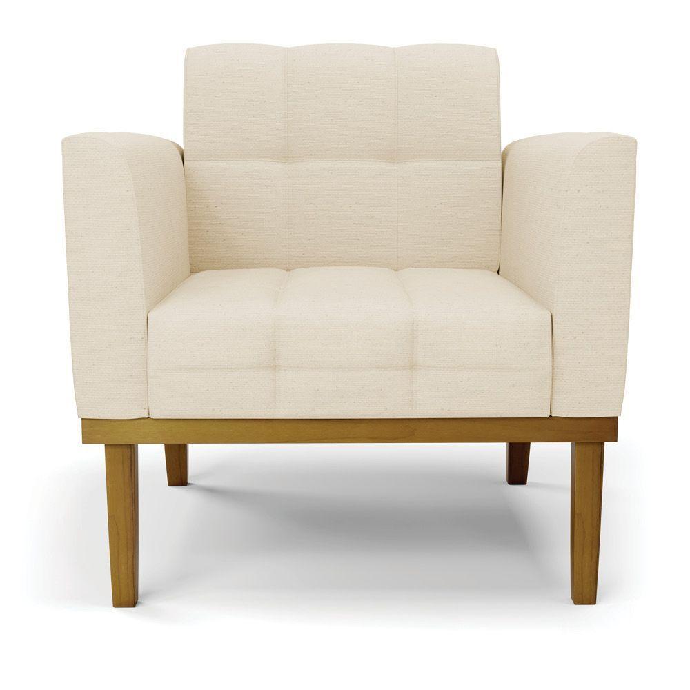 Poltrona Base De Madeira Fixa Castanho Kit 2 Elisa Linho Bege A19 D03 - D'rossi - 5