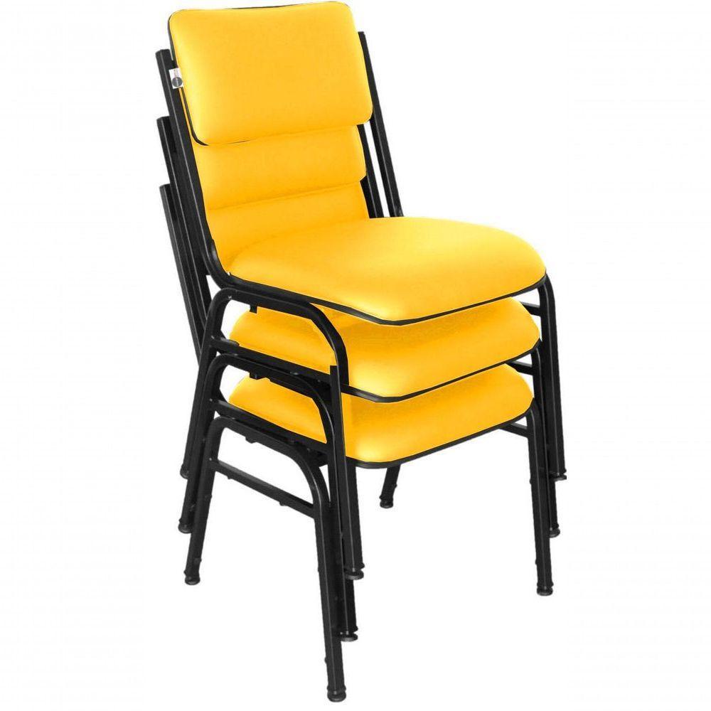 Kit Com 3 Cadeiras Para Auditórios Linha Hotel Smart Amarelo - 2