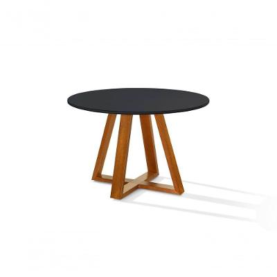 Mesa Jantar Bela Redonda 105cm Tampo Vidro/mdf Pés Madeira