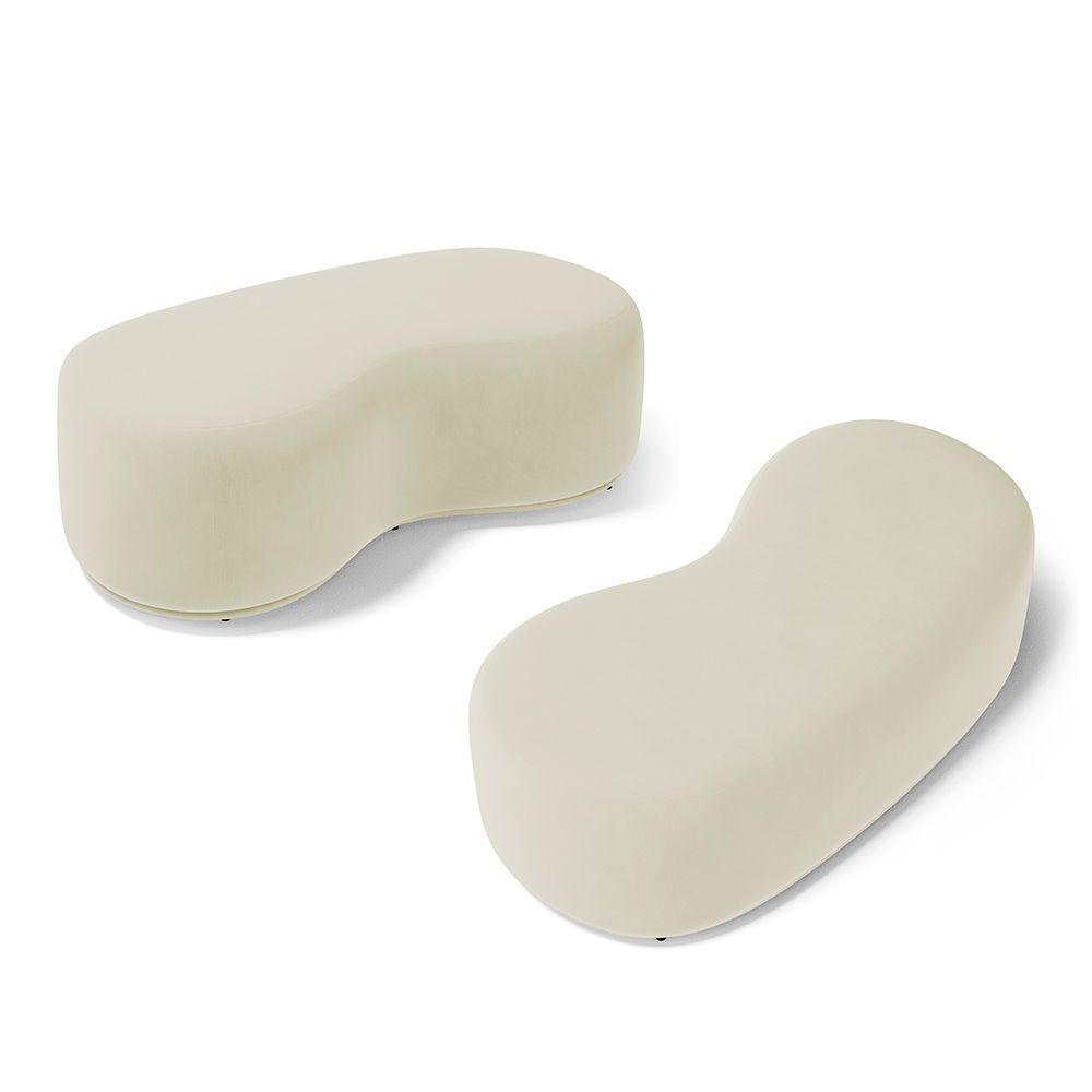 Kit 02 Puffs Decorativos Living Aisha Orgânico 02 Lugares Suede Bege Claro - Desk Design - 1