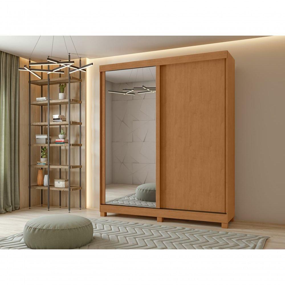 Guarda-roupas Casal 2 Portas 2 Gavetas Zeine Com Pés Com Espelho Amendoa Clean - 7