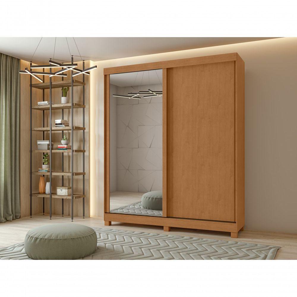 Guarda-roupas Casal 2 Portas 2 Gavetas Zeine Com Pés Com Espelho Amendoa Clean - 8