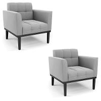 Poltrona Base De Madeira Fixa Preto Kit 2 Elisa Suede Cinza D03 - D'rossi - 1