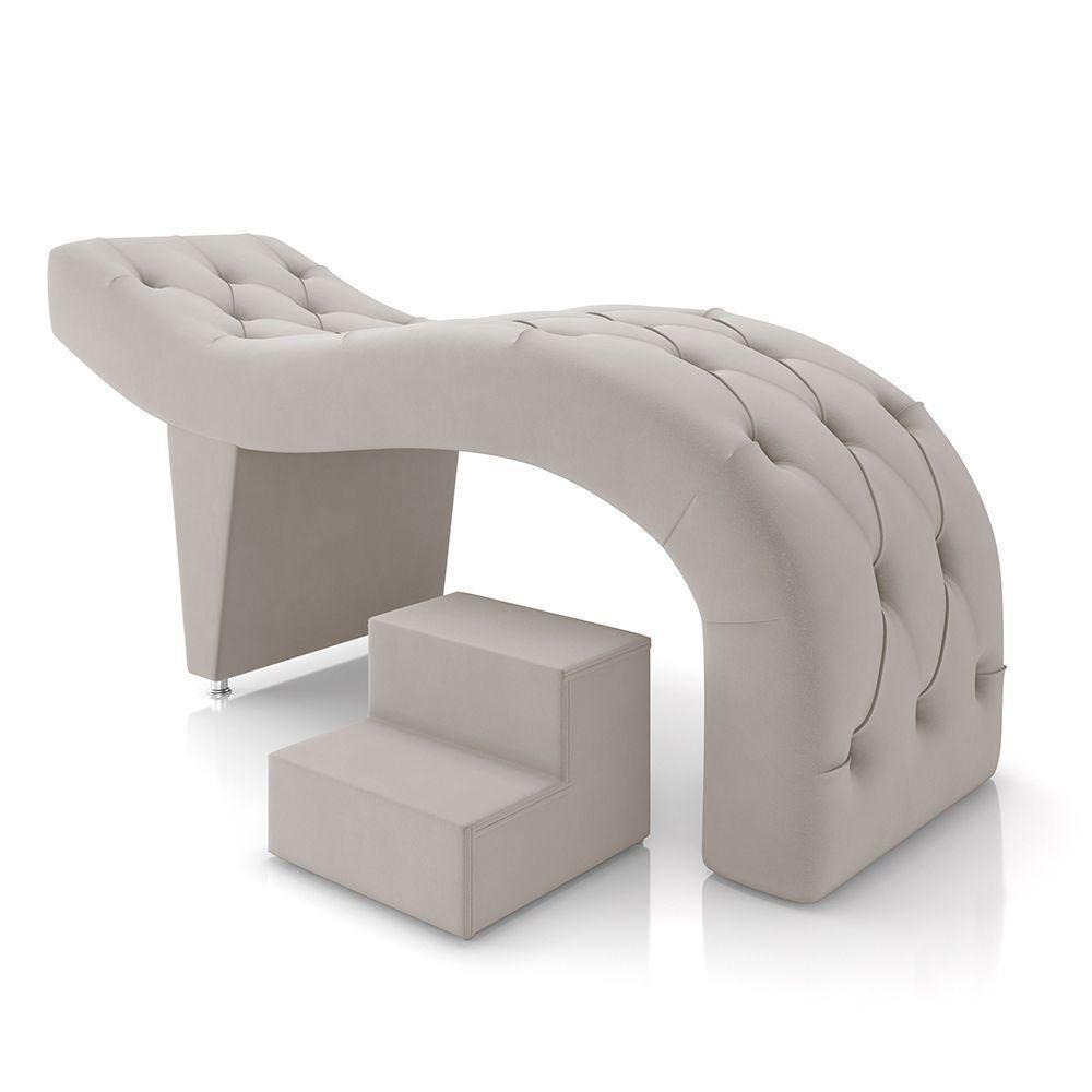 Maca De Estética Para Massagem Cílios Fixa Lash Estofada Com Escada Veludo Bege G83 - 1