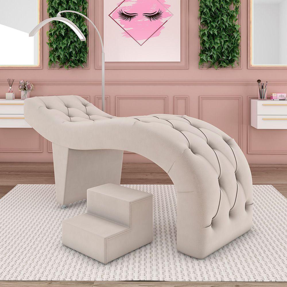 Maca De Estética Para Massagem Cílios Fixa Lash Estofada Com Escada Veludo Bege G83 - 7