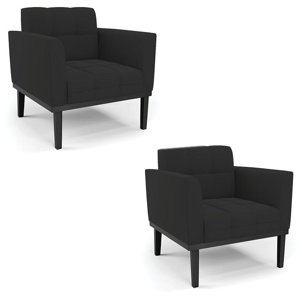 Poltrona Base De Madeira Fixa Preto Kit 2 Elisa Veludo D03 - D'rossi Cor Preto - 1