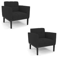 Poltrona Base De Madeira Fixa Preto Kit 2 Elisa Veludo D03 - D'rossi Cor Preto - 1