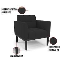 Poltrona Base De Madeira Fixa Preto Kit 2 Elisa Veludo D03 - D'rossi Cor Preto - 2