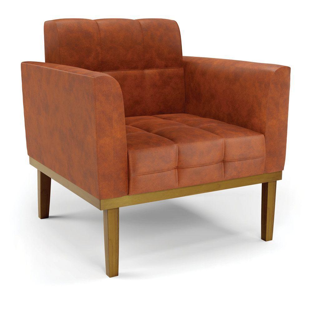 Poltrona Base De Madeira Fixa Castanho Elisa Corano Nozes D03 - D'rossi - 1