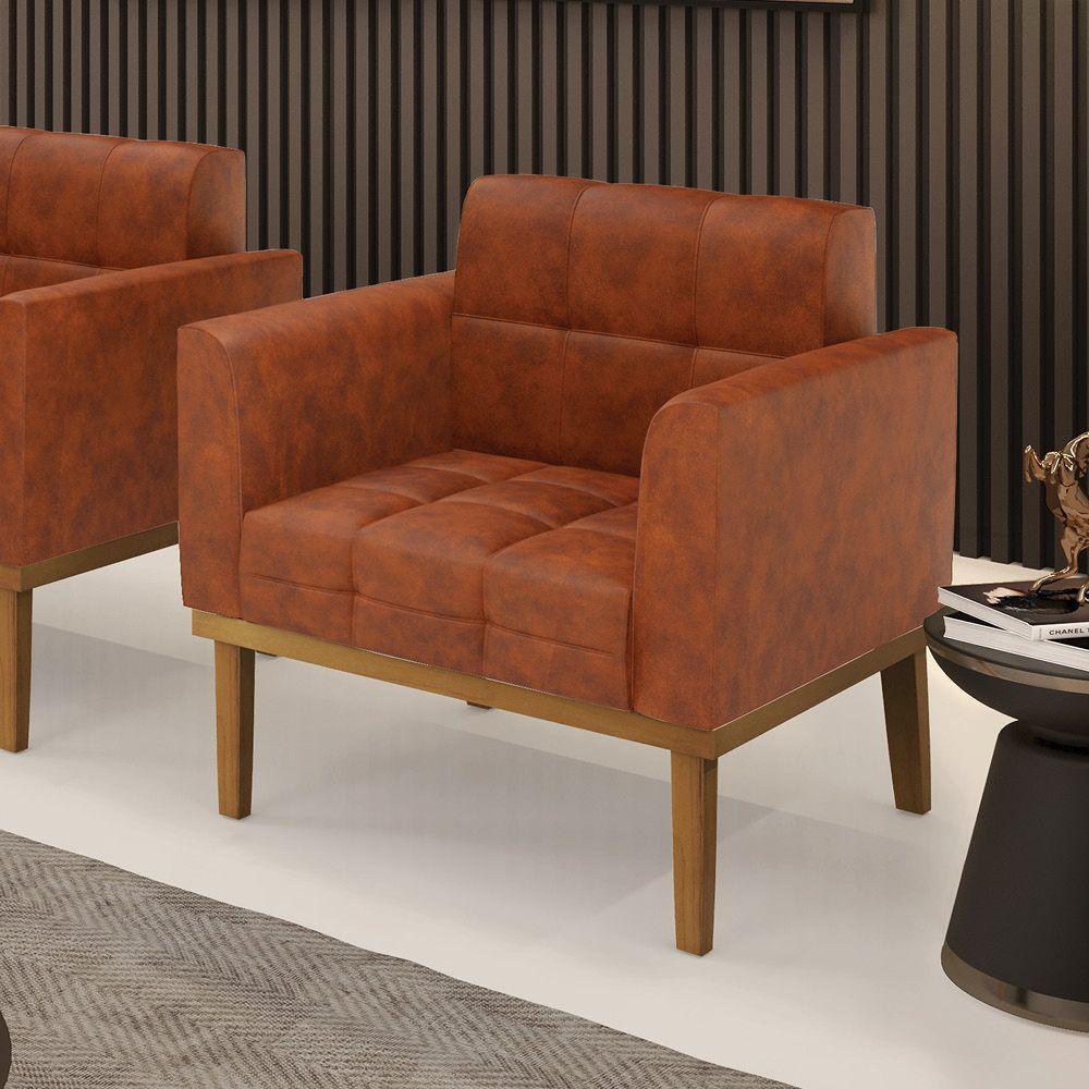 Poltrona Base De Madeira Fixa Castanho Elisa Corano Nozes D03 - D'rossi - 6