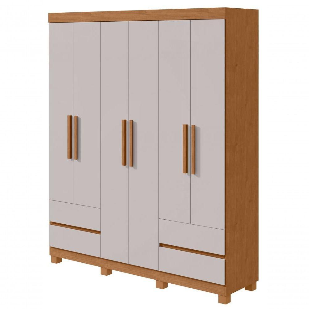 Guarda-roupas 6 Portas 4 Gavetas Com Pés Sem Espelho Zeus - Lopas Amendoa Clean/off White - 1