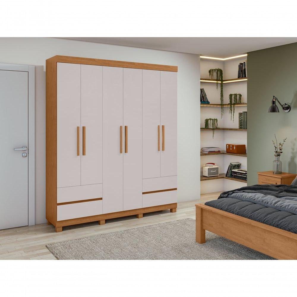 Guarda-roupas 6 Portas 4 Gavetas Com Pés Sem Espelho Zeus - Lopas Amendoa Clean/off White - 6