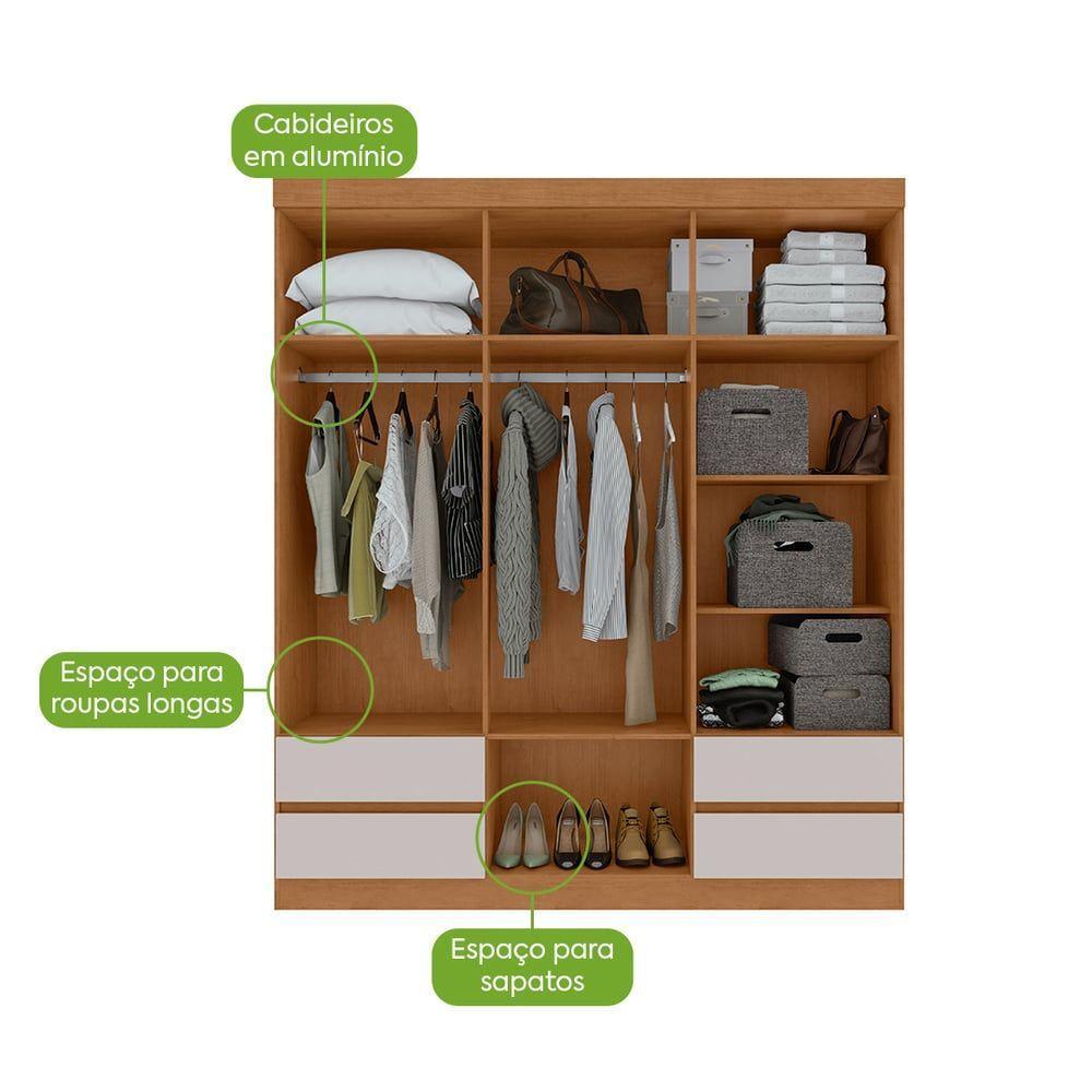 Guarda-roupas 6 Portas 4 Gavetas Com Pés Sem Espelho Zeus - Lopas Amendoa Clean/off White - 7