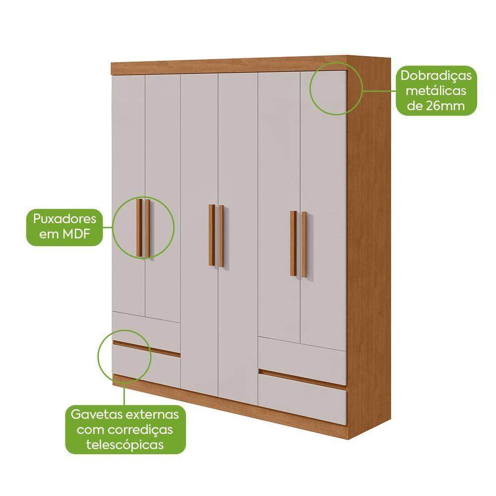Guarda-roupas 6 Portas 4 Gavetas Com Pés Sem Espelho Zeus - Lopas Amendoa Clean/off White - 8