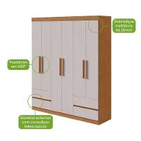 Guarda-roupas 6 Portas 4 Gavetas Com Pés Sem Espelho Zeus - Lopas Amendoa Clean/off White - 8