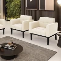 Poltrona Base De Madeira Fixa Preto Kit 2 Elisa Veludo D03 - D'rossi Cor Bege - 6