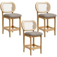 Kit 3 Banquetas Baixa Bar Cozinha Sala De Jantar Betta L02 Mel Tela Linho Bege - Lyam Decor - 1