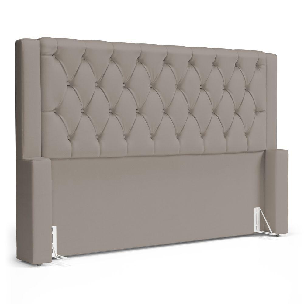 Cabeceira Atena Para Cama Box Queen Size 160cm Capitonê Com Frame Suede Bege - Desk Design - 1