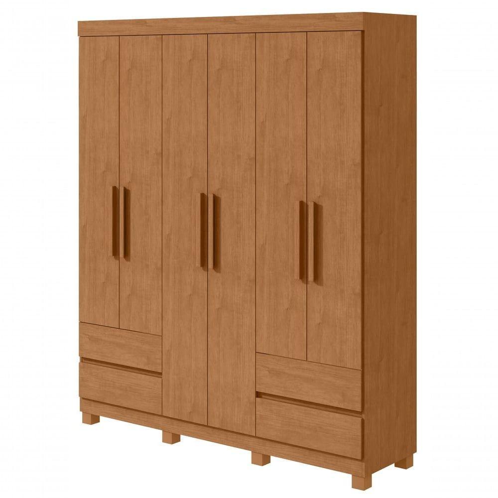 Guarda-roupas 6 Portas 4 Gavetas Com Pés Sem Espelho Zeus Amendoa Clean - 1