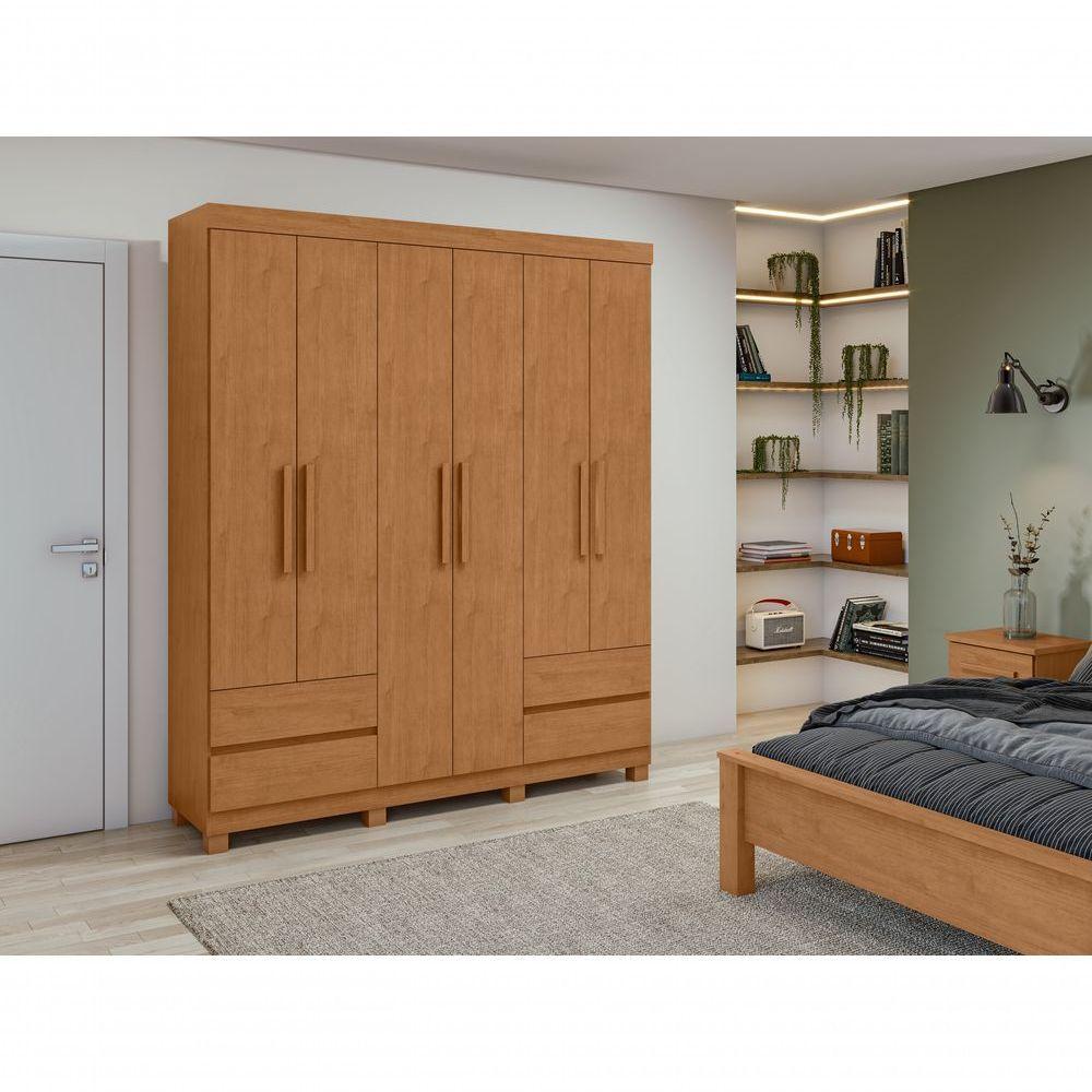 Guarda-roupas 6 Portas 4 Gavetas Com Pés Sem Espelho Zeus Amendoa Clean - 5