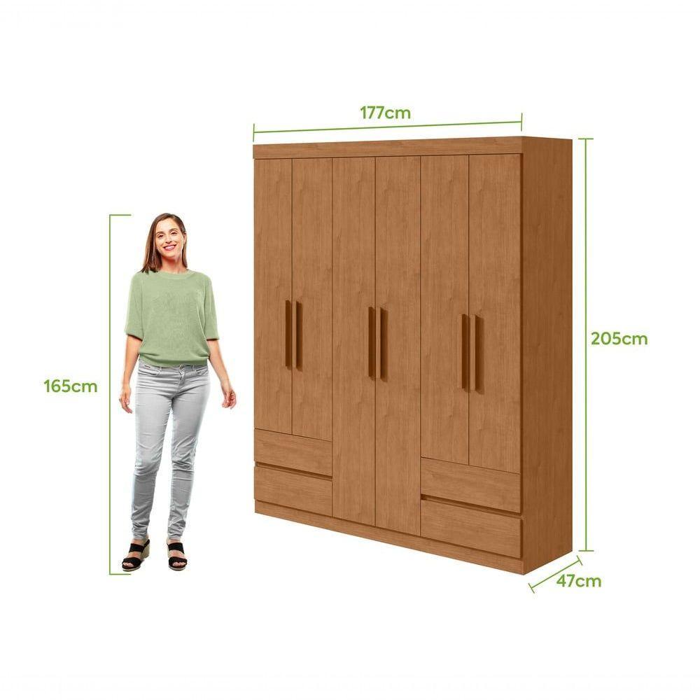 Guarda-roupas 6 Portas 4 Gavetas Com Pés Sem Espelho Zeus Amendoa Clean - 7