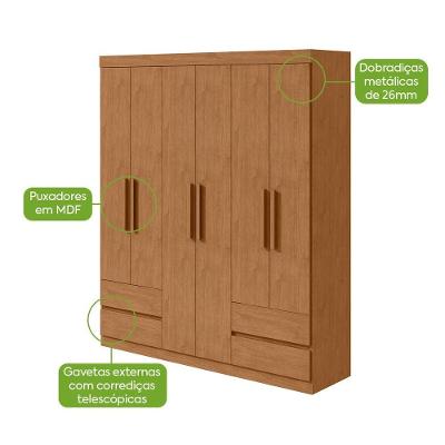 Guarda Roupa Casal Zeus 6 Portas 4 Gavetas Branco MDP Móveis Lopas