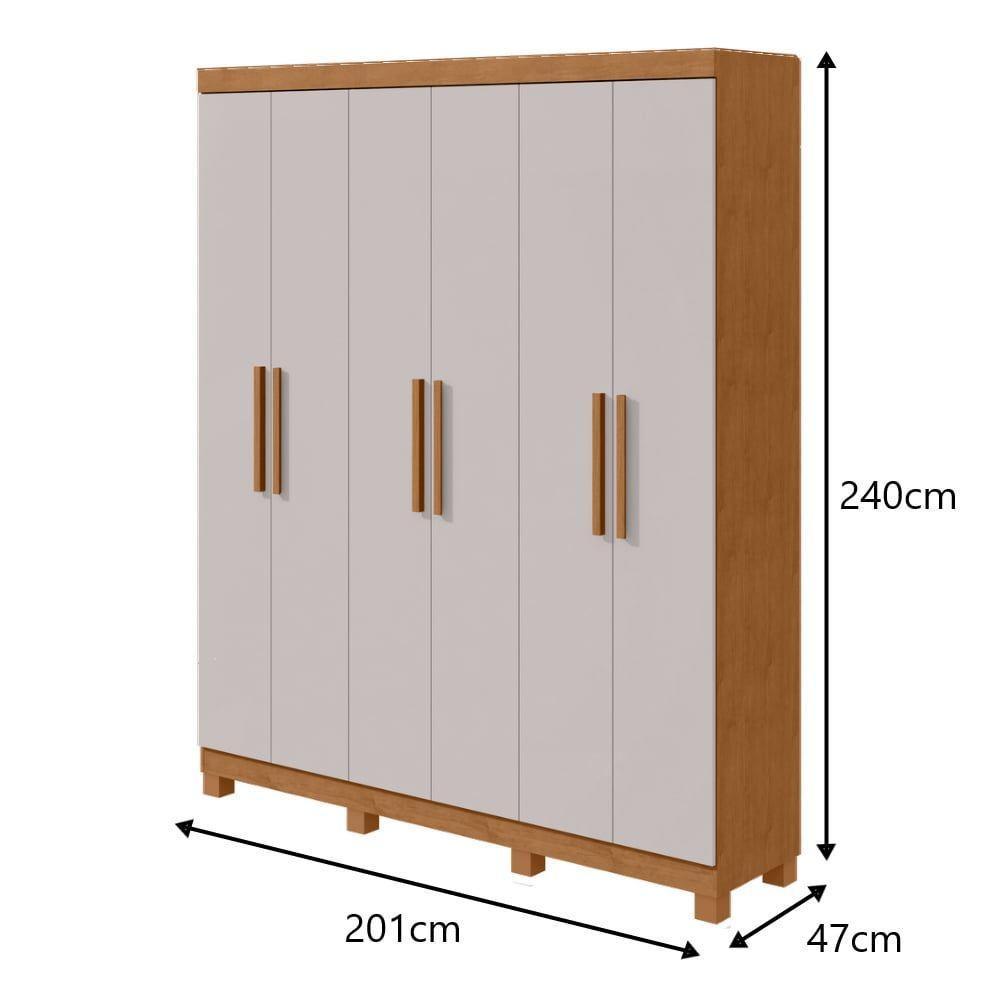 Guarda-roupas Casal 6 Portas 3 Gavetas Jazz Com Pés Sem Espelho Amendoa Clean Off White - 3