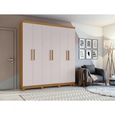 Guarda Roupa Casal Jazz 6 Portas de Bater 3 Gavetas Amendoa Clean Off White