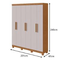 Guarda-roupas Casal 6 Portas 3 Gavetas Jazz Com Pés Sem Espelho Amendoa Clean Off White - 3