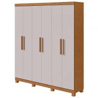 Guarda-roupas Casal 6 Portas 3 Gavetas Jazz Com Pés Sem Espelho Amendoa Clean Off White