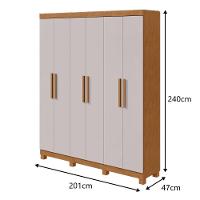 Guarda-roupas Casal 6 Portas 3 Gavetas Jazz Com Pés Sem Espelho Amendoa Clean Off White - 10