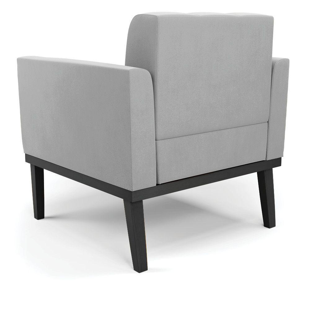 Poltrona Base De Madeira Fixa Preto Elisa Suede Cinza D03 - D'rossi - 3