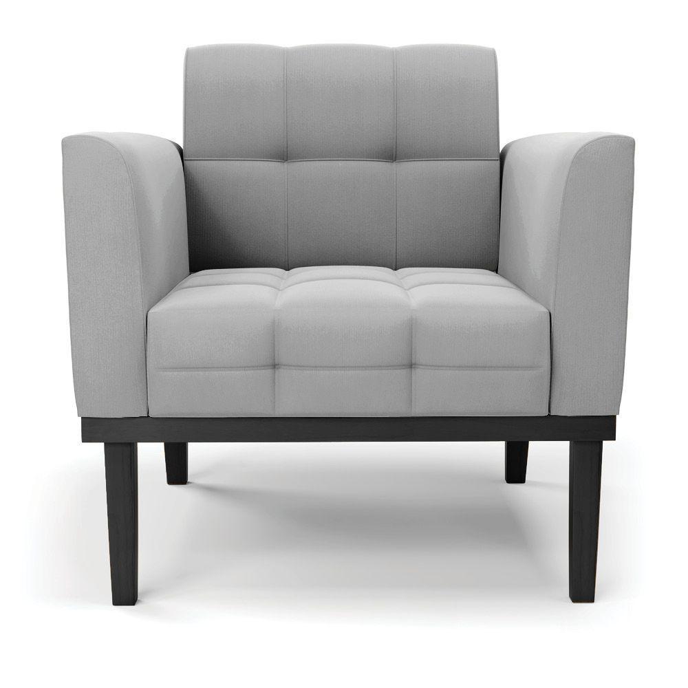 Poltrona Base De Madeira Fixa Preto Elisa Suede Cinza D03 - D'rossi - 5