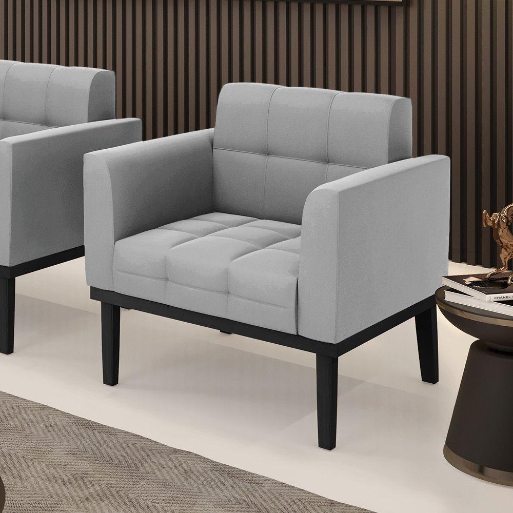 Poltrona Base De Madeira Fixa Preto Elisa Suede Cinza D03 - D'rossi - 6