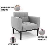 Poltrona Base De Madeira Fixa Preto Elisa Suede Cinza D03 - D'rossi - 2