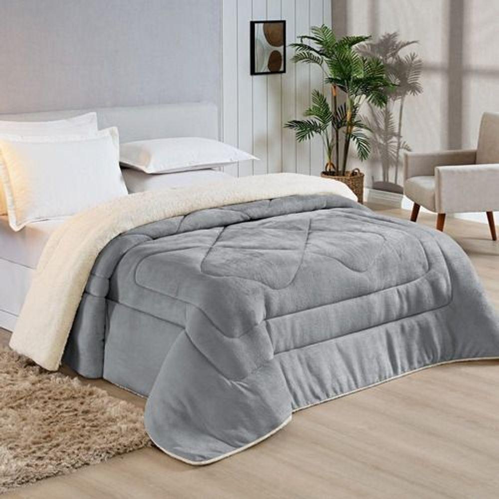 Edredom Coberdrom Sherpa-manta Queen Conforto 01 Peça Cor:cinza. - 2