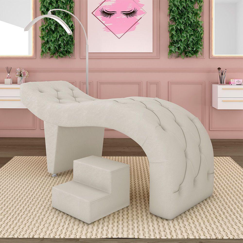 Maca De Estética Para Massagem Cílios Fixa Lash Estofada Com Escada Pu Bege G83 - 7