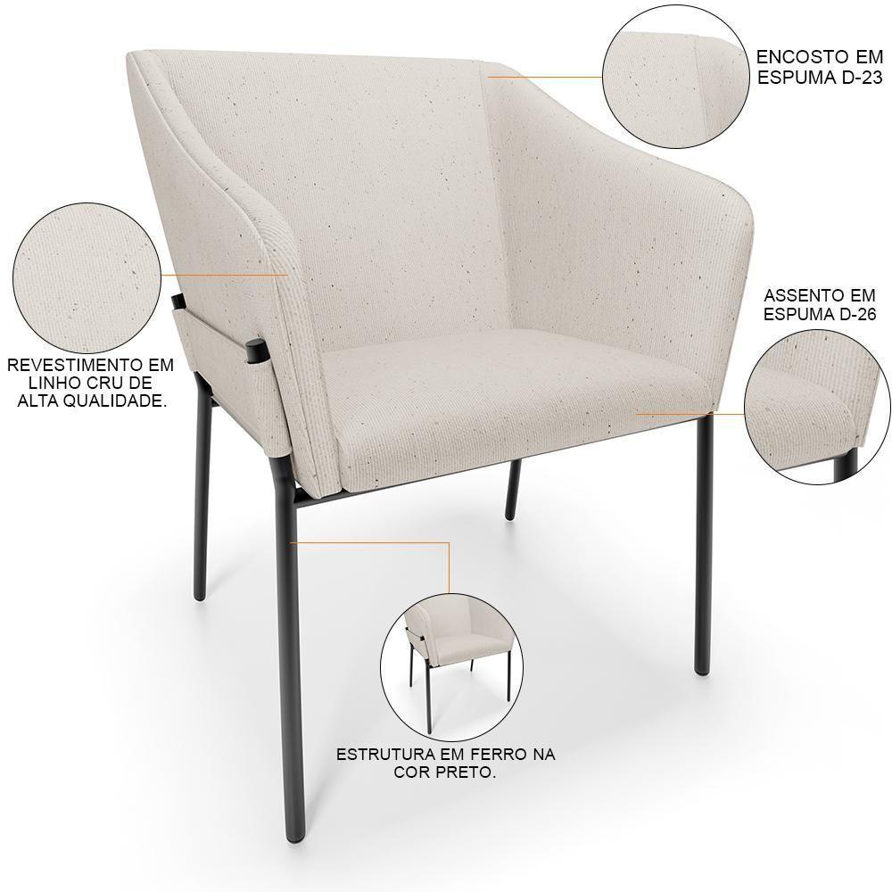 Kit 2 Cadeiras Para Sala De Jantar Estar Living Olívia L02 Linho Cru - Lyam Decor - 7
