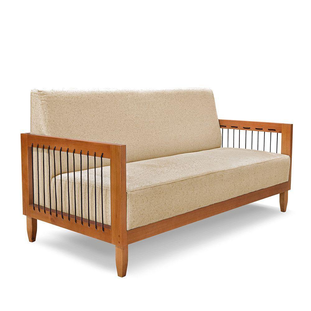 Sofá 2 Lugares Base De Madeira Mariana 160 Cm Linho S04 - D'rossi Cor Dourado - 1