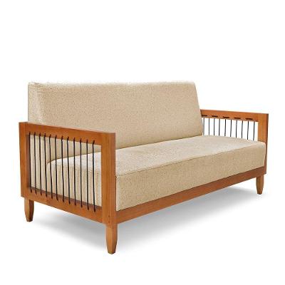 Sofá 2 Lugares Base De Madeira Mariana 160 Cm Linho S04 - D'rossi Cor Dourado