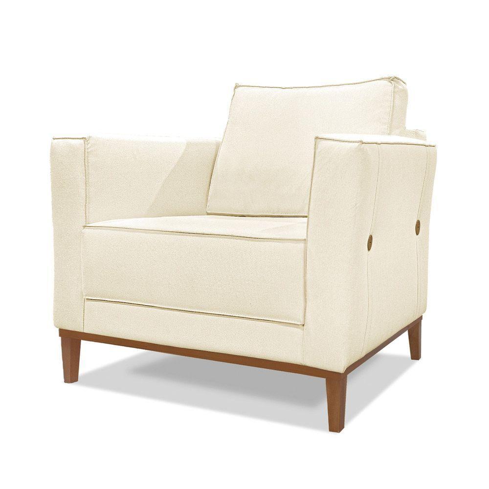 Poltrona Base De Madeira Sala De Estar Grace Linho S04 - D'rossi Cor Perola - 1