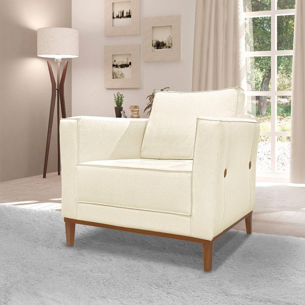 Poltrona Base De Madeira Sala De Estar Grace Linho S04 - D'rossi Cor Perola - 3