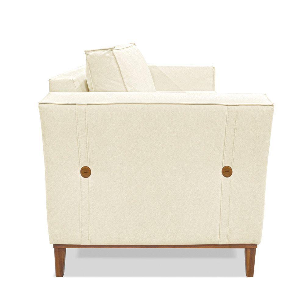 Poltrona Base De Madeira Sala De Estar Grace Linho S04 - D'rossi Cor Perola - 4