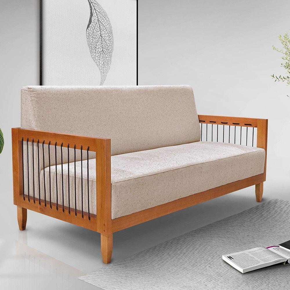 Sofá 2 Lugares Base De Madeira Mariana 160 Cm Linho S04 - D'rossi Cor Areia - 3